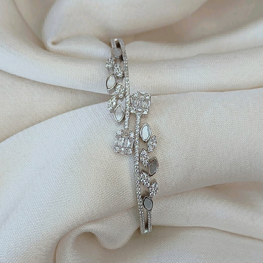 Silver MOP Leaf CZ Bracelet 